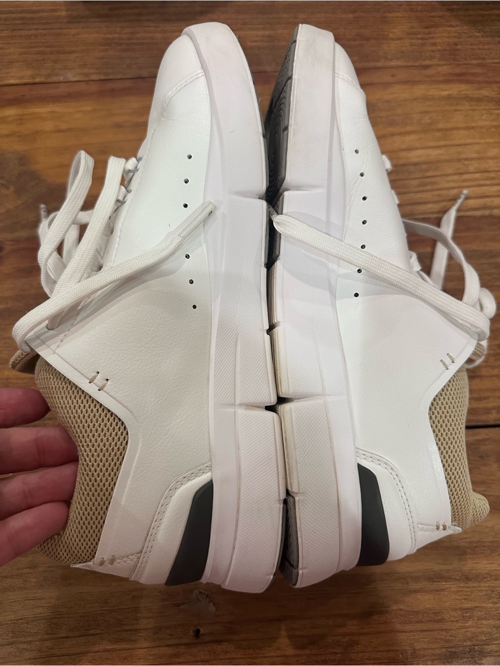 On Cloud-Style Women’s White Sneakers with Tan Mesh Collar - Picture 5 of 6